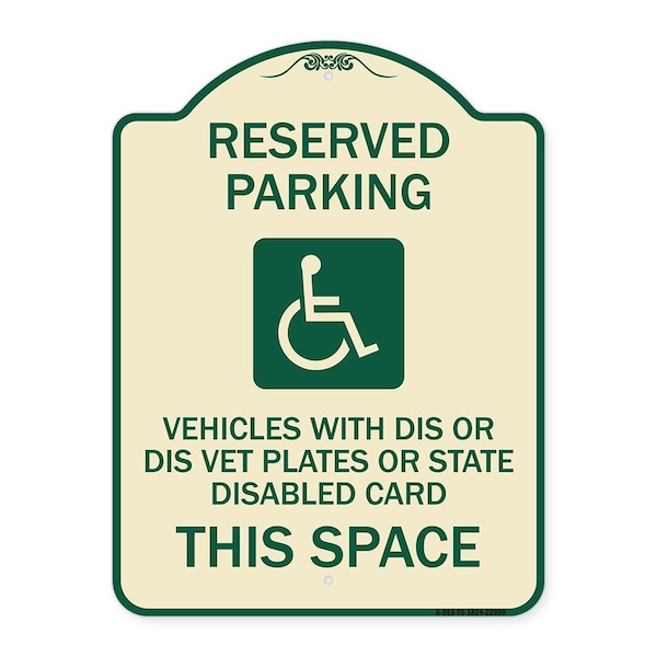 Reserved Parking Vehicles or Dis Vet Plates or State Disabled Card This Space, TG-1824-22999